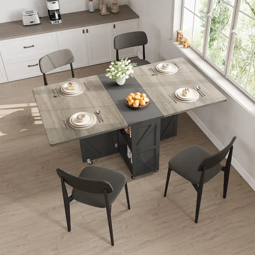 Miniatura 3 de Jocoevol Mesa de comedor plegable ahorradora de espacio para 4, mesa de comedor plegable estilo granja con cajón y estante de almacenamiento de 2