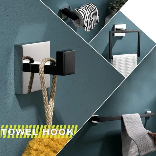 Miniatura 2 de Conjuntos de Soportes para Toalleros de Baño Negro y Pulido, Juego de Ferretería de Baño de 4 Piezas de Acero Inoxidable, Kit de Accesorios de Baño.