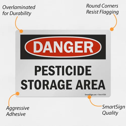 Miniatura 4 de SmartSign Etiqueta OSHA de 3.5 x 5 pulgadas "Peligro - Área de almacenamiento de pesticidas", poliéster adhesivo laminado de 3 mil, rojo, negro