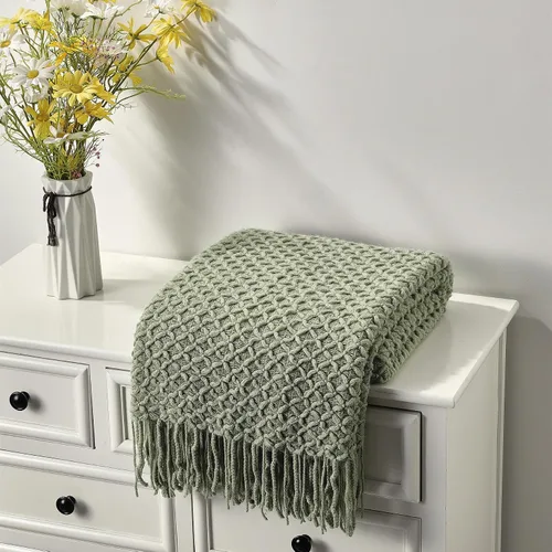 Miniatura 18 de CREVENT Manta de punto bohemio de granja para sofá, silla, cama, decoración del hogar, suave, cálida, acogedora, ligera para primavera, verano
