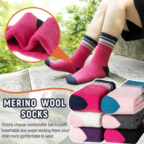 Miniatura 7 de Calcetines de senderismo de lana merino para niños y niñas, calcetines térmicos cálidos para botas de invierno, 6 pares