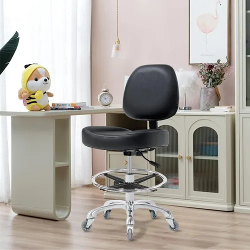 Miniatura 8 de Ainilaily Silla de dibujo alta para escritorio de pie, taburete de tienda con respaldo, taburete de dibujo esteticista con ruedas, silla de altura