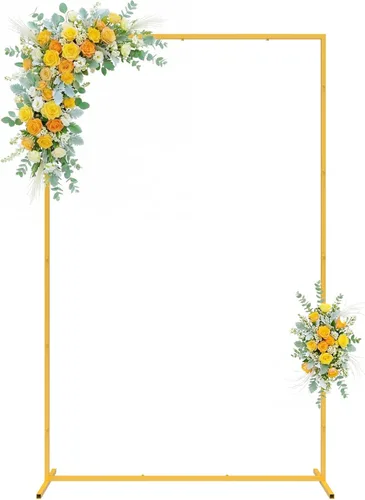 Miniatura 16 de Wokceer Soporte de Arco de Telón de Fondo para Boda Cuadrado 6.6 pies x 6.6 pies Soporte de Arco de Globos de Metal Dorado Pérgola de Jardín Marco