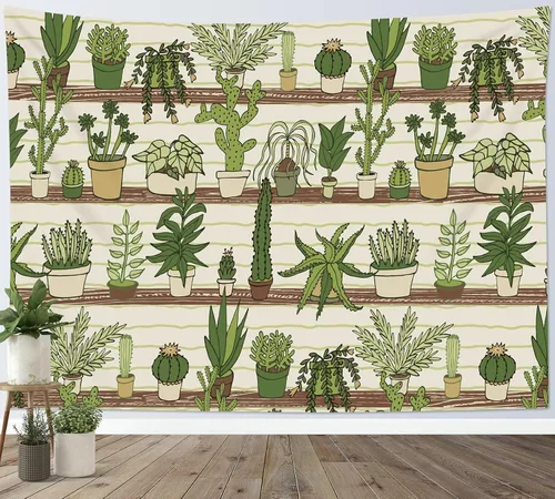 HVEST Tapiz de cactus con diseño de plantas suculentas del desierto tropical en estante de madera, tapiz para colgar en la pared, acuarela botánica,