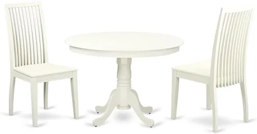 Miniatura 14 de East West Furniture HLIP3-BMK-W - Juego de comedor de 3 piezas que contiene una mesa de comedor redonda con pedestal y 2 sillas de cocina, 42 x 42
