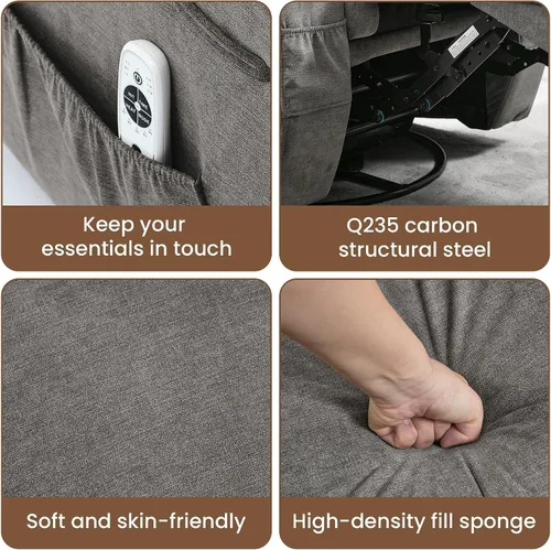 Miniatura 5 de Silla reclinable giratoria de 360° con masaje y calor para adultos, silla reclinable eléctrica con cojín suave y bolsillo lateral, cómoda mecedora