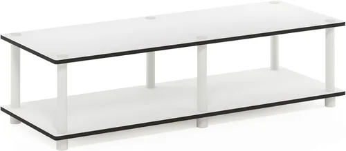 Miniatura 26 de Furinno Turn-N-Tube Soporte de TV, centro de entretenimiento de esquina de 3 niveles con estantes abiertos, consola de TV sin herramientas para TV