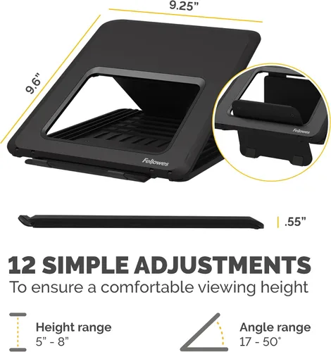 Miniatura 4 de Fellowes Breyta - Soporte para laptop para el hogar y la oficina, 12 ajustes de altura, tamaño de monitor de 15 pulgadas, color negro