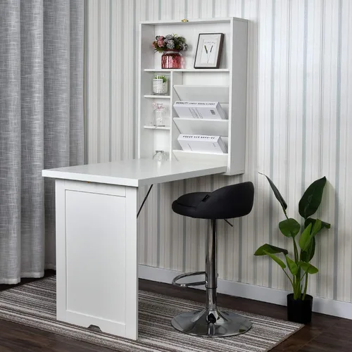 Miniatura 8 de YUSING Mesa Montada en la Pared, Escritorio Convertible Plegable Multifunción, Escritorio de Computadora para Oficina en Casa, Escritorio de Madera