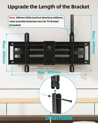 Miniatura 4 de HCMOUNTING Soporte de pared para TV de movimiento completo para televisores de 60 a 100 pulgadas, brazo de 30.3 pulgadas de largo, compatible