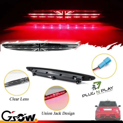 Miniatura 4 de Luz de Freno LED de 3ra Posición con Lente Transparente para MINI Cooper R50 R53 1ra Gen 2002-2006, [Bandera Union Jack del Reino Unido] 8 LED Rojos