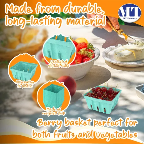 Miniatura 3 de MT Products Green Berry Basket 1 pinta – Cesta de pulpa moldeada de fibra ventilada para productos (paquete de 15) – Fabricado en los Estados Unidos
