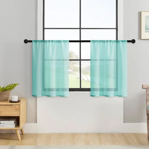 Miniatura 12 de MRTREES Cortinas transparentes de Aqua Blue, para cocina, de 36 pulgadas de longitud, cortinas transparentes de gasa con filtro de luz, cortinas