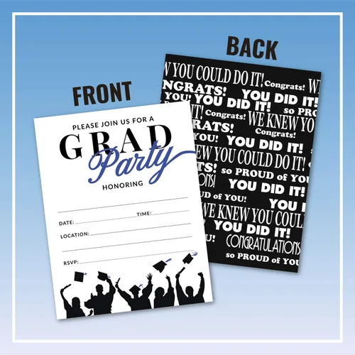 Miniatura 2 de 25 invitaciones de fiesta de graduación azules y negras con sobres para universidad, escuela secundaria, celebración o anuncio de graduación