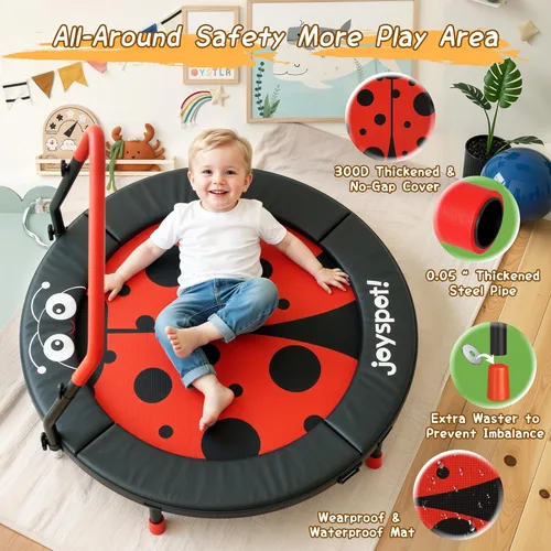 Miniatura 6 de Premium 3FT Foldable Toddler Trampoline for Kids Ages 3-6, 36 Inch ASTM Certified Mini Trampoline with Adjustable Handle, 100 lbs Capacity, Quiet