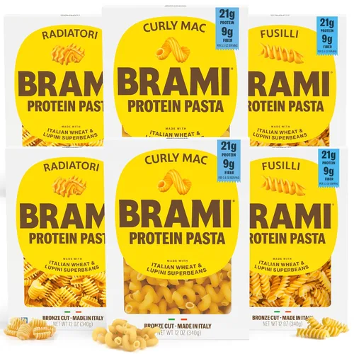 Brami Fusilli, Curly Mac, Pasta de proteína italiana Radiatori | Baja en carbohidratos | Alta fibra | Alto en proteínas | Keto | Sin OMG | Hecho en