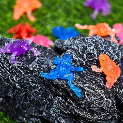 Miniatura 6 de Jenaai Paquete de 24 mini ranas de goma de juguete realistas de ranas de Pascua, figuras de animales de la selva tropical para Pascua, recuerdos