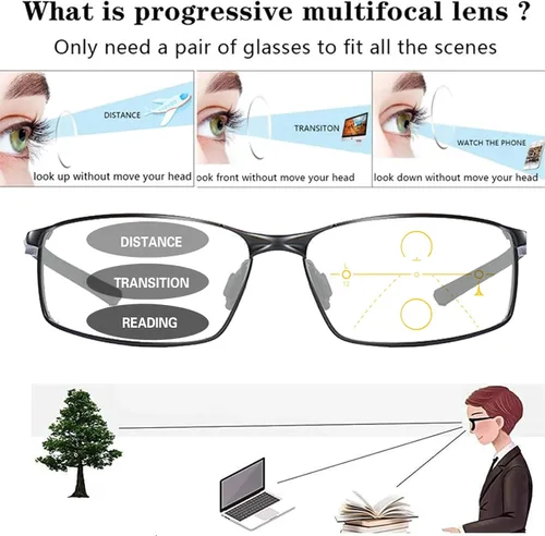 Miniatura 3 de Gafas de lectura fotocromáticas de transición multifocal progresiva de metal cuadrado para hombre, lentes de sol UV400