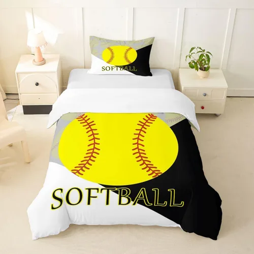 Miniatura 9 de Juego de ropa de cama de fútbol para niñas y niños, tamaño individual, juego de funda de edredón con temática deportiva, funda de edredón decorativa