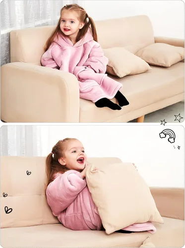 Miniatura 2 de KFUBUO Manta Ponible con Capucha para Niños Pequeños Manta Sherpa Sudadera Con Bolsillo Lindas Sudaderas con Capucha 2-6 Años de Edad Niña Lindos