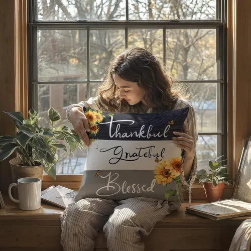 Miniatura 5 de Thankful Grateful Blessed Sunflower Gifts - Funda de cojín suave para sofá, cama, 18 x 18 pulgadas