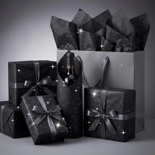 Miniatura 4 de woric 135 hojas de papel de seda negro para bolsas de regalo de 20 x 14 pulgadas, papel de seda con purpurina a granel con brillo para envoltura