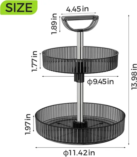 Miniatura 3 de Lazy Susan - Organizador giratorio de 360° de 2 niveles con asas de altura ajustable, organizador de especias para gabinetes, organizadores