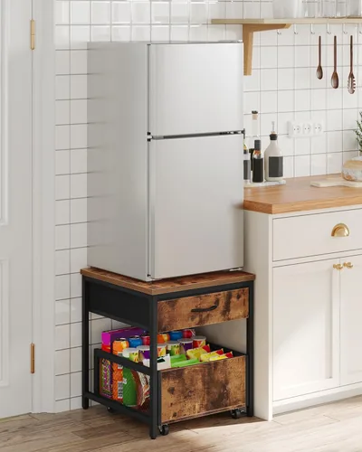 Miniatura 7 de CHOEZON Mesa auxiliar estrecha y mini soporte para refrigerador con almacenamiento, mesa auxiliar delgada con cesta de tela, mini gabinete de nevera