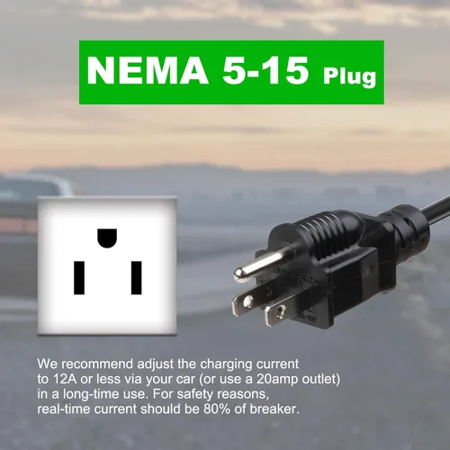Miniatura 3 de Morec Cargador EV de 15 A nivel 1 NEMA5-15P ev Cable de carga 100V-120V portátil EVSE SAE J1772 Plug Home Estación de carga de vehículos eléctricos