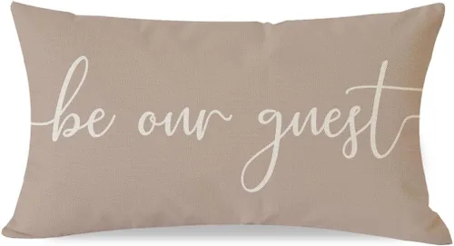PANDICORN Funda de almohada de estilo granjero 12x20 pulgadas Sé nuestro invitado Funda de almohada color beige Acogedora Relajante Decoraciones