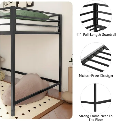 Miniatura 4 de Cama baja de tamaño individual para niños, cama alta para niños, tamaño individual, marco de cama de metal para niños y niñas, cama baja junior