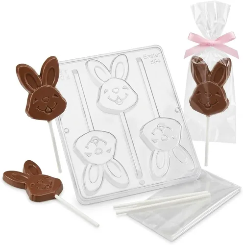 Miniatura 6 de Molde de caramelo de chocolate con piruleta de conejo de Pascua feliz 884
