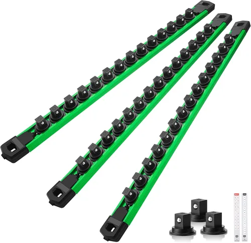 Miniatura 28 de Reniteco Juego de organizador de enchufes magnéticos, 3 piezas de 1/2 pulgada 3/8 pulgadas 1/4 pulgadas de aleación de aluminio con 40 clips Negro
