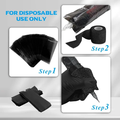 Miniatura 3 de Cintas de agarre y cubiertas de plástico, 200 bolsas y 4 fundas de plástico negras con cintas adhesivas negras