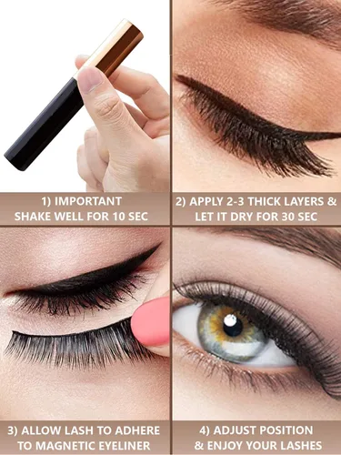Miniatura 3 de Pestañas magnéticas con delineador de ojos, kit de pestañas magnéticas reutilizables 3D con aplicador, pestañas postizas de aspecto natural, sin