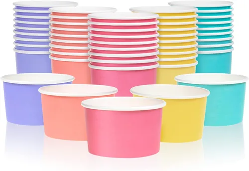 MATICAN Vasos de papel para helado, paquete de 50 cuencos desechables de postre de 5.5 onzas para bebidas calientes y frías, 5.5 onzas, 5 colores