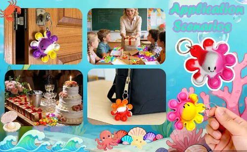 Miniatura 6 de Paquete de 24 llaveros de pulpo a granel para ansiedad a granel para adolescentes y niños, suministros de fiesta de cumpleaños, regalos de aula