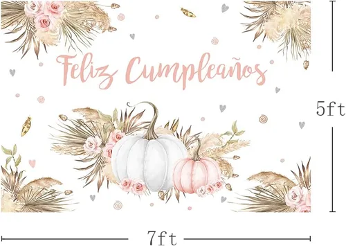 Miniatura 3 de MEHOFOND Telón de fondo bohemio de 7 x 5 pies para niñas, otoño, calabaza, rubor, rosa, floral, hierba de pampas, princesa, fondo de fotografía