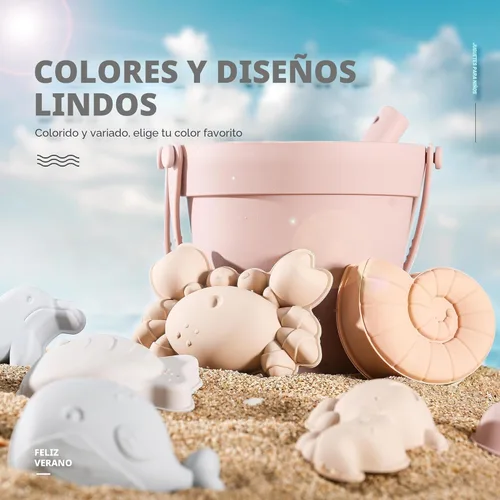 Miniatura 4 de MarcZero 11 juguetes de playa de silicona, modernos juguetes de playa para bebés, juego de playa apto para viajes, cubo de silicona, pala, 8 moldes