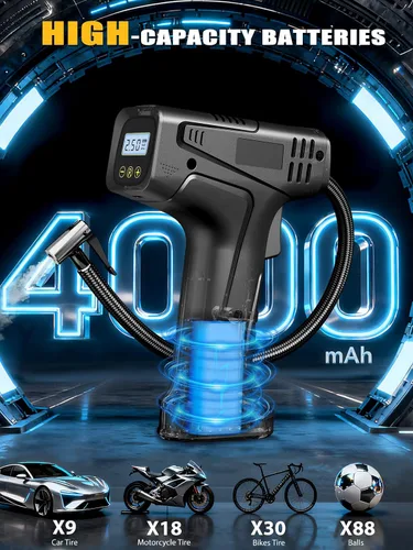 Miniatura 3 de Compresor de aire para inflado de neumáticos, bomba de aire de mano para neumáticos de automóvil con batería recargable, inflado rápido de 150 PSI