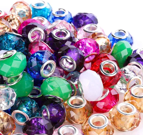 Miniatura 17 de 100 Piezas Cuentas Espaciadoras Europeas de Agujero Grande de 0.551 pulgadas, Mezcla de Colores con Núcleos de Latón Plateado Surtidos Cuentas
