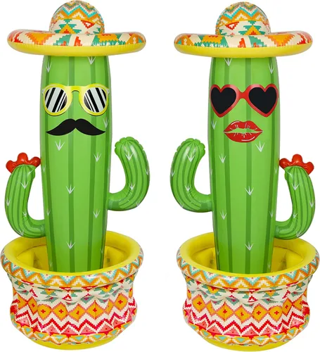 Miniatura 8 de Triumpeek Enfriador inflable de cactus, cubeta de hielo de cactus de fiesta de 55 pulgadas con sombreros para piscina de verano, suministros