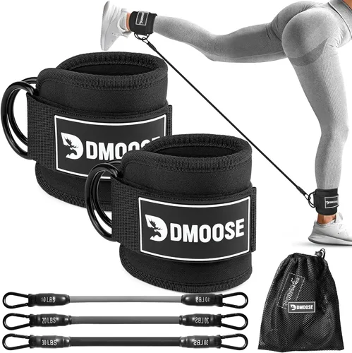 DMoose Fitness Ankle Strap for Cable Machine - One Size Fit with Premium Padding Cuffs, Ankle Bands for Working Out, Booty Workouts, Leg Extension,