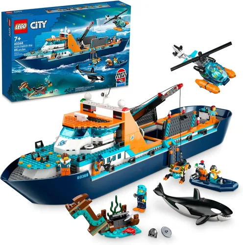 LEGO City Arctic Explorer Ship 60368 - Juego de juguetes de construcción, divertido regalo para niños y niñas de 7 años, con un barco flotante,