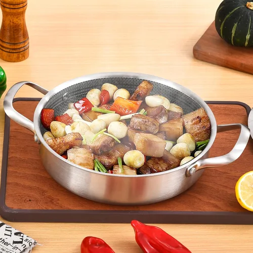 Miniatura 6 de Inqibee 3 QT de acero inoxidable híbrido tricapa antiadherente con tapa, sartén de 10 pulgadas para freír en profundidad con inducción, sartén, olla