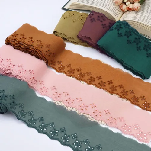Miniatura 5 de Cinta de encaje de algodón marrón con ojales, 5 yardas, encaje festoneado para coser, ropa de bebé, ropa de mascotas