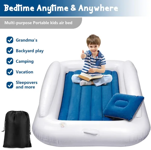 Miniatura 3 de USHMA Cama de viaje inflable para niños pequeños, cama portátil para niños Colchón de aire para niños con laterales Colchón hinchable reversible