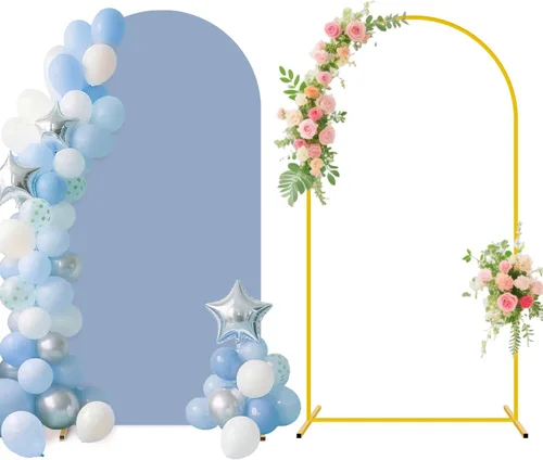 Miniatura 18 de Soporte de arco de boda y juego de cubierta de arco color melocotón de 2 piezas (7.2 pies, 6 pies) Soporte de telón de fondo de metal para fiestas