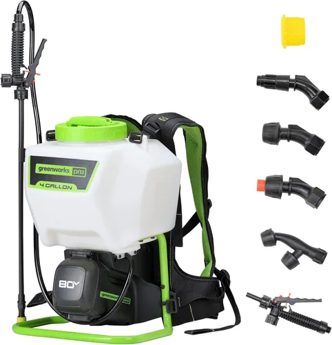 Greenworks Pulverizador de Mochila a Batería de 80V de 4 Galones con 5 Boquillas, Presión de 70PSI-Herbicida, Control de Plagas, Desinfección y