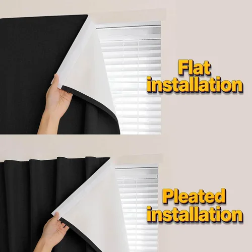 Miniatura 8 de Jilron Cortina de puerta francesa 100% opaca, adhesiva, no requiere taladrar, cortinas pequeñas diseñadas para su instalación en puertas